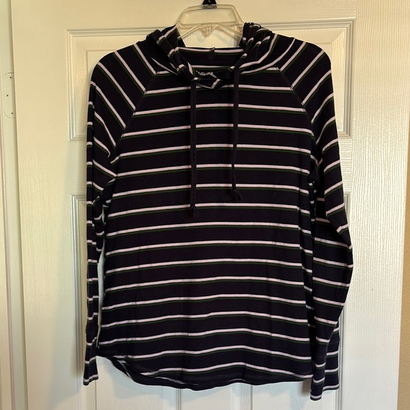 Eddie Bauer women’s blue striped lightweight hoodie sweatshirt size XL - Picture 1 of 9